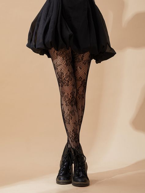 Flower Pattern Fishnet Black TightsI discovered amazing products on SHEIN.com, come check them out! Dress With Fishnets, Cute Tights, Lace Tights, Dr Wardrobe, Patterned Tights, Fishnet Tights, Fashion Tights, Women Socks, Tights Outfit