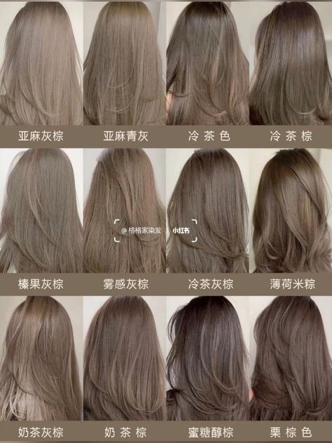 #2000schunkyhighlights #sunkissedhairbrunette #edgesideas #裾カラーボブ #promhairstyles Brown Ash Grey Hair, 6 Ash Hair Color, Different Kinds Of Brown Hair, Hair Color Grey Brown, Shades Of Ash Brown Hair Color, Milk Tea Hair Color Curly, Chocolate Greige Hair Color, Ash Taupe Gray Hair Color, Milk Ash Brown Hair