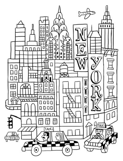 Blackboard Ideas, New York Drawing, Coloring Pages For Teenagers, New York Taxi, Voyage New York, York Aesthetic, City Drawing, Coloring Pages For Boys, Adult Coloring Book Pages