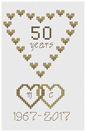 Golden Wedding Hearts Anniversary Cross Stitch Card Kit Anniversary Cross Stitch, Wedding Sampler Cross Stitch, 50th Year Wedding Anniversary, Wedding Hearts, Wedding Sampler, Golden Wedding, Cross Stitch Cards, 50th Wedding Anniversary, 50th Wedding