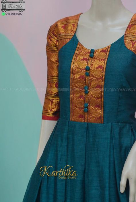 Longfrocksdesigns With Silk Sarees, Neck Designs For Gowns Indian, Narayanapet Pattu Long Frock, Narayanpet Dresses Models, Narayanpet Long Frocks For Kids, Indian Long Dress Gowns Party Wear, Pattu Saree Gown Designs, Long Frock Neck Designs, Hands Designs For Kurtis