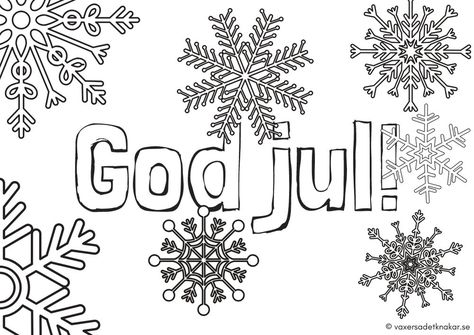 Vi växer så det knakar - Pillig målarbild med snöflingor och texten "God jul!" Colorful Drawings, Sake, Sketch Book, Paper Crafts, Home Decor Decals, Christmas, Pins, Color