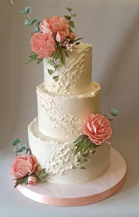 Wedding Cake With Peonies, Cake With Peonies, Wedding Cake Peonies, Peony Cake, Elegant Floral Wedding, Peonies And Roses, Wedding Anniversary Cakes, Cake Show, Floral Wedding Cake