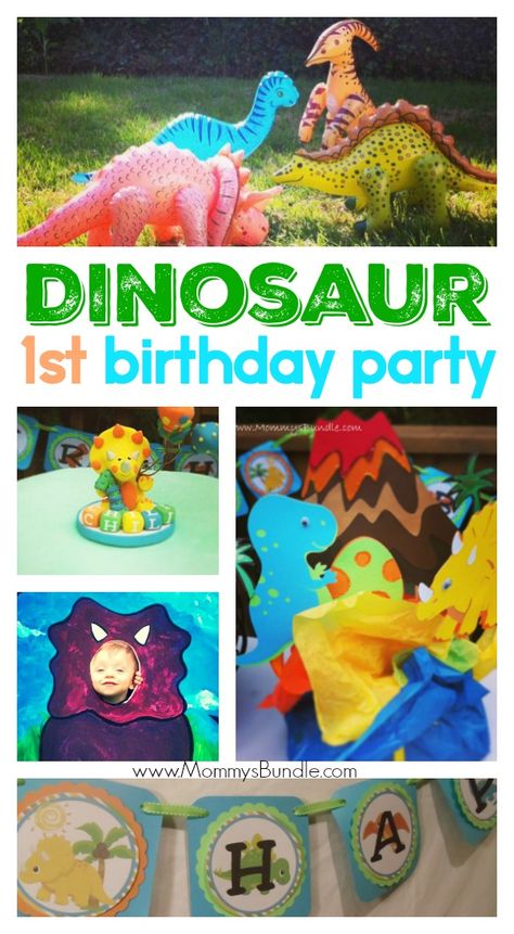 CUTE! Kids will love this dinosaur themed birthday - perfect for boys or girls! A fun party idea for baby's first birthday too! Dino Birthday Invitations, Dinosaur Themed Birthday Party, Dino Birthday Party, Baby's First Birthday, Dinosaur First Birthday, Twins 1st Birthdays, Cute Birthday Ideas, Sea Birthday Party, First Words