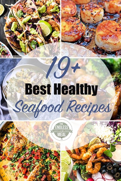 SAVE FOR LATER! The 19+ Best Healthy Seafood Recipes are delicious, easy to make, and full of flavor. Fish and seafood are so good for you and with this amazing list of recipes, you’ll never be bored! #theendlessmeal #seafood #shrimp #dinner #healthydinner #glutenfreedinner #whole30dinner #whole30seafood #paleo #paleodinner #easydinnerrecipes Healthy Seafood Dinners, Healthy Seafood Recipes, Grilled Salmon Salad, Seafood Lunch, Seafood Dinner Recipes, Seafood Recipes Crab, Seafood Shrimp, Seafood Pasta Recipes, Seafood Recipes Healthy