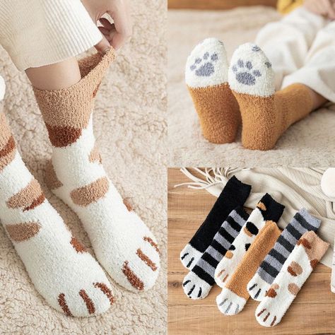 Winter Women Cat Socks, Cute Animal Cat Floor Socks, Cat Lovers, Kittens, Tabby Cat, Black Cat, Calico Cat, Thick fleece Warm Socks, Gift Cats Paw, Paws Socks, Tiger Cat, Sky Blue Dress, Fleece Socks, Winter Cat, Cat's Paw, Socks Cute, Cat Socks