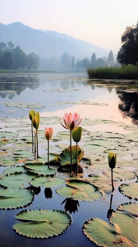 Lotus Photography Nature, Waterlilies Paintings, Lotus In Water, Water Lilies Painting, Lotus Flower Pictures, Beautiful Landscape Paintings, Lotus Painting, Lily Painting, Back Ground