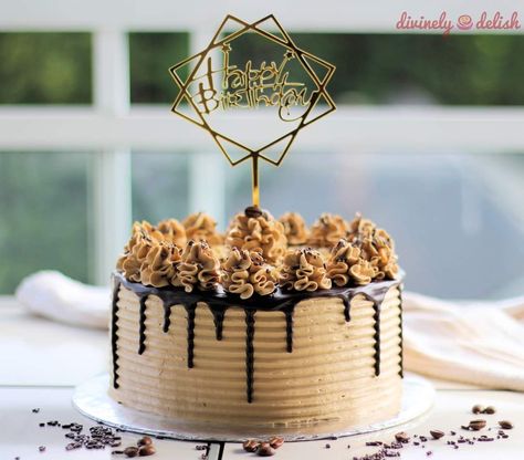 Coffee Walnut Birthday Cake with Kahlua Swiss Meringue Buttercream Coffee Walnut Birthday Cake, Coffee Cake Design Ideas Birthday, Coffee And Walnut Birthday Cake, Coffee Cake Design Ideas, Coffee Cake Design, Coffee Walnut Cake, Super Moist Cake, Kahlua Cake, Sans Rival