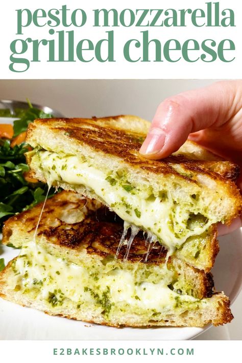 Spinach Pesto Grilled Cheese, Pesto Mozzarella Pizza, Grilled Cheese Ideas Sandwiches, Grilled Mozzarella Pesto Sandwiches, Basil Pesto Grilled Cheese, Pesto Mozzarella Grilled Cheese, Mozzarella Grilled Cheese Sandwiches, Shredded Mozzarella Cheese Recipe, Poolside Sandwiches