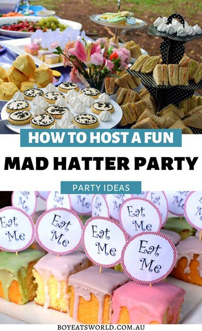 Are you looking for a fun party idea for kids or even adults? Here's your guide to hosting an awesome Mad Hatter party full of Alice in Wonderland themed treats and party ideas. I ideas for parties I dessert ideas I dessert recipes I fun desserts I themed party ideas I fun recipes for kids I alice in wonderland desserts I mad hatter desserts I #desserts #partyideas High Tea Alice In Wonderland, Alice In Wonderland Menu Ideas, Alice In Wonderland Cupcake Ideas, Disney Party Ideas For Adults, Alice In Wonderland Desserts, Alice In Wonderland Food Ideas, Wonderland Desserts, Alice In Wonderland Tea Party Food, Mad Hatter Birthday Party