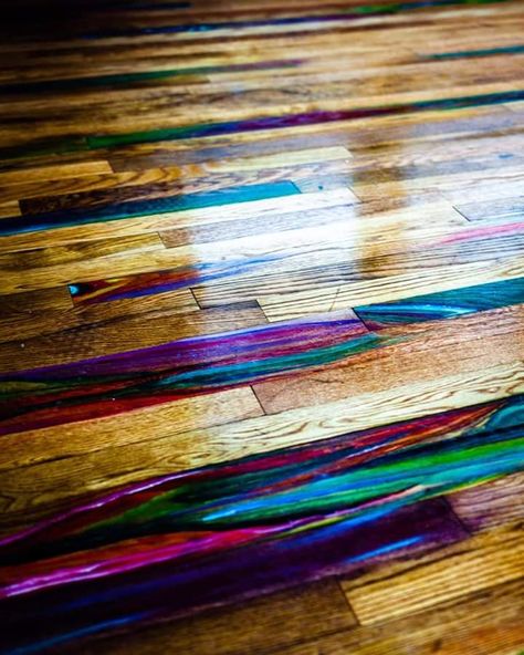 Unicorn Spit Floor, Rainbow Wood Stain, Rainbow House Exterior, Resin Floor Ideas, Deco Surf, Core Decor, Rainbow Wood, Rainbow House, Unicorn Spit