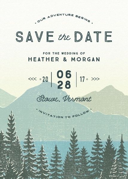 Mountain themed wedding save the dates and save the date cards Wedding Ides, Typography Layout, Save The Date Postcards, Save The Date Magnets, Save The Date Card, Date Cards, Wedding Rentals, Bridal Shower Party, Mountain Wedding