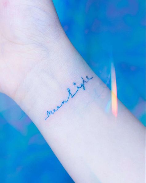 Tattoo Words Fonts, Blue Tattoo Ideas, Blue Ink Tattoo, Tattoo Word Fonts, Blue Ink Tattoos, Tattoo Words, Bedroom Inspirations Minimalist, Word Tattoo, Blue Tattoo