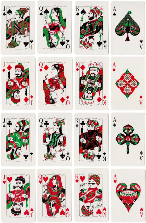 ‘Air India’ playing cards, made in India by Playwell Playing Card Co., c.1980 Indian Playing Cards Design, Modern Playing Cards, Indian Playing Cards, Playing Cards Design Illustration, Etnic Pattern, Card Tattoos, Painted Cardboard, Playing Card Crafts, Unicorn Dust