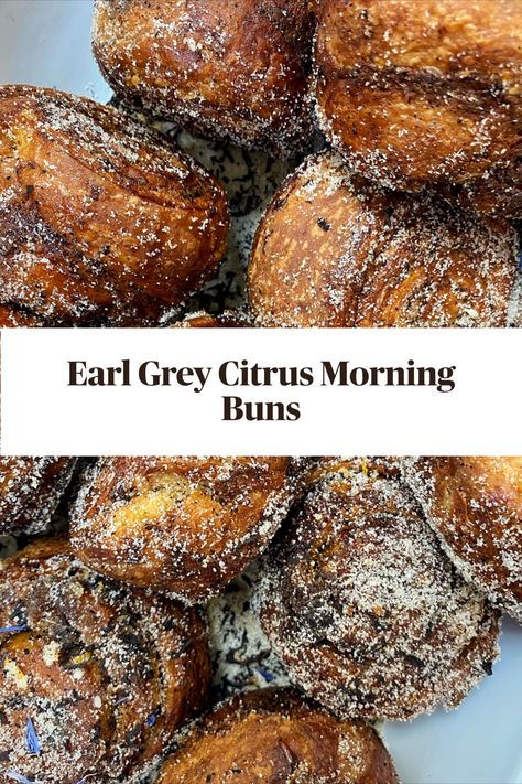 Perfect for brunch, these Earl Grey Citrus Morning Buns are caramelised and slightly chewy on the outside, packed full of flavour and tender, pillowy and soft on the inside. Just delicious! Earl Grey Desserts, Morning Bun Recipe, Breakfast Hosting, Morning Buns Recipe, Fruit Buns, Brunch Treats, Morning Buns, Breakfast Buns, Morning Bun