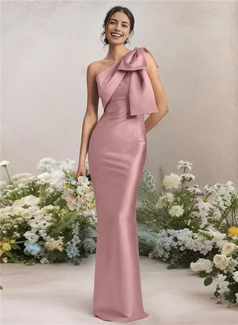 Satin Frock, Bridesmaid Poses, Bridesmaid Satin, Bridesmaid Dresses Satin, One Shoulder Prom Dress, One Shoulder Bridesmaid Dresses, One Shoulder Bridesmaid, Long Cocktail Dress, Satin Cocktail Dress