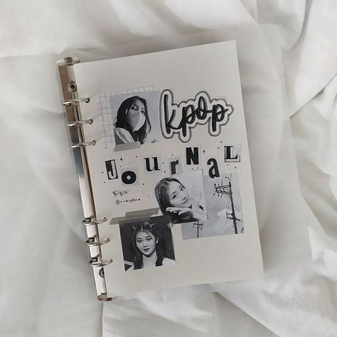 Kpop Journal Cover Ideas, Black And White Binder Covers, Black And White Journal Aesthetic, Scrapbook Ideas Black And White, Journal Ideas Black And White, Journal Cover Decoration Ideas, Black And White Aesthetic Journal, Journal Diary Ideas Aesthetic, Black And White Scrapbook Ideas