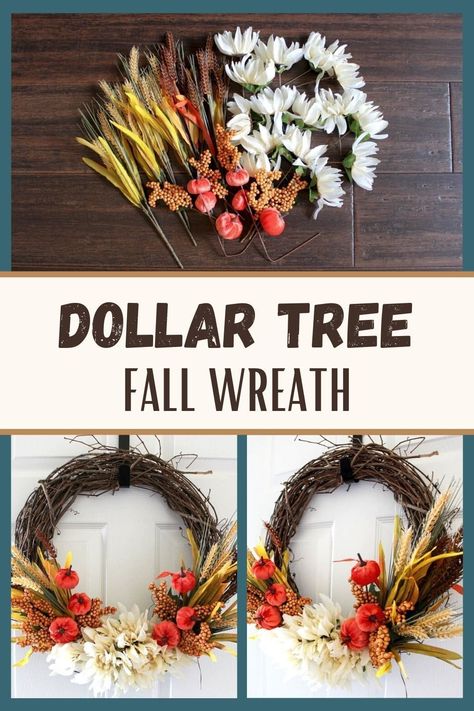 Fall Dollar Store Wreath, Call Wreath Diy, How To Make Your Own Fall Wreath, Fall Wreath Making Tutorials, Fall Metal Wreaths Diy, Boho Wreaths For Front Door Autumn, Diy Fall Wreath Dollar Store, Diy Harvest Wreath, Diy Dollar Store Fall Wreath