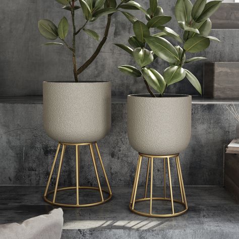 Arrives by Fri, May 20 Buy Reverie Modern Planters (Set of 2) at Walmart.com Gold Living Room, Contemporary Glam, Modern Planters, Contemporary Room, Metal Frames, Apartment Living Room, Home Wallpaper, Creative Decor, Interior Design Styles