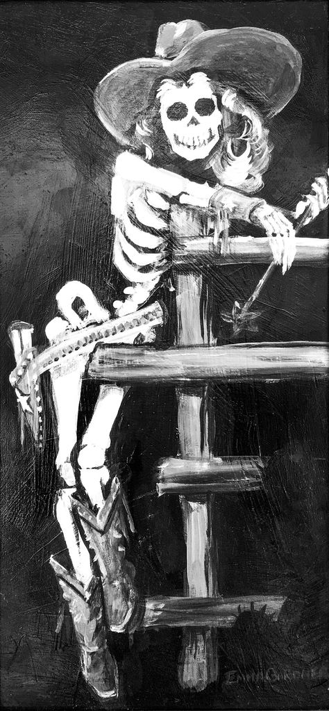 Sassy Cowgirl! this painting looks really cool in black and white it is actually in color in real life. #hotstuff The Wombats, Western Gothic, Western Artwork, Day Of The Dead Art, Cowboy Aesthetic, Flagstaff Az, Western Paintings, Cowgirl Art, Cowgirl Aesthetic