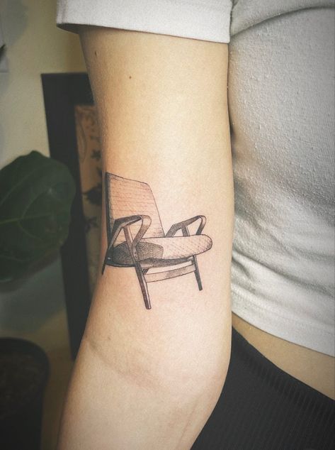 Armchair Tattoo, Mid Century Tattoo, Mid Century Modern Tattoo, Chair Tattoo, Tattoo Chair, Mcm Art, Memorial Tattoo, Modern Tattoos, Line Art Tattoos