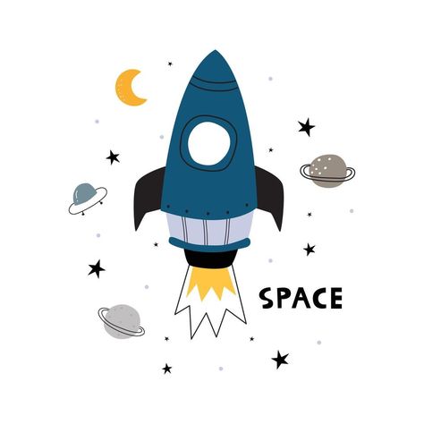 Rocket Illustration, Rocket Drawing, Flower Logo Design, Whimsical Wall Art, Baby Posters, Baby Themes, Rocket Ship, Space Print, Illustration Fashion Design