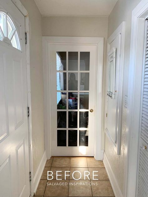 Paint White Doors Black, French Door Hallway, Black Door With White Grids, Single French Door Curtains, Modern Interior French Doors, Indoor Door With Window, Replacing Interior French Doors, French Doors Makeover, Interior French Door Ideas Paint