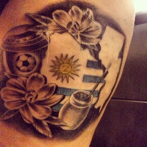 Uruguayan tattoo tradicional things love it!!! Uruguay Tattoo Ideas, Uruguay Tattoo, Soccer Tattoos, Ball Tattoo, Buddha Tattoo Design, Tattoos Inspiration, Tattoo Pictures, Dragon Ball Tattoo, Buddha Tattoo