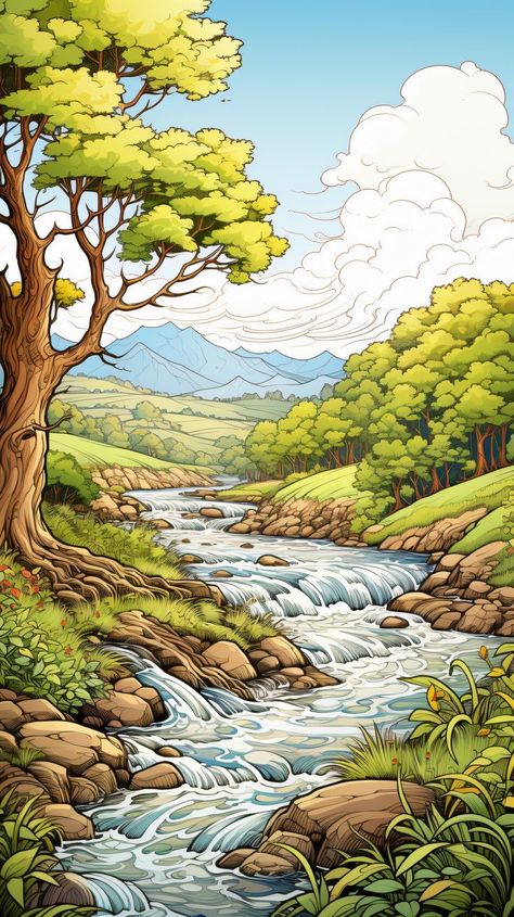 Scenery Coloring Pages Nature, Scenery Coloring Pages, Vastu Painting, Cny 2025, Imaginary Landscapes, Coloring Pages Nature, Animated Photos, Beautiful Landscape Paintings, Easy Art For Kids