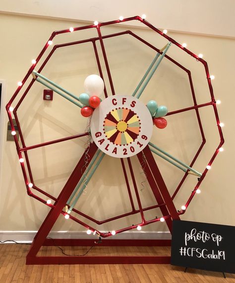 Our Pic-DIY Ferris Wheel, Party Prop Ferris Wheel Diy Projects, Fair Parade Float Ideas, Carnival Props Diy, How To Make A Ferris Wheel Diy, Circus Props Diy Carnival Themes, Diy Ferris Wheel Prop, Diy Circus Decorations, Diy Ferris Wheel, Carnival Vbs