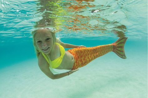 FinFun: Mermaid tails for swimming that take summer fun to new heights. Or, depths. Mermaid School, Fin Fun Mermaid Tails, Swimmable Mermaid Tail, Girls Mermaid Tail, Mermaid Swim Tail, Mermaid Tails For Kids, Fin Fun Mermaid, Mermaid Pose, Fin Fun