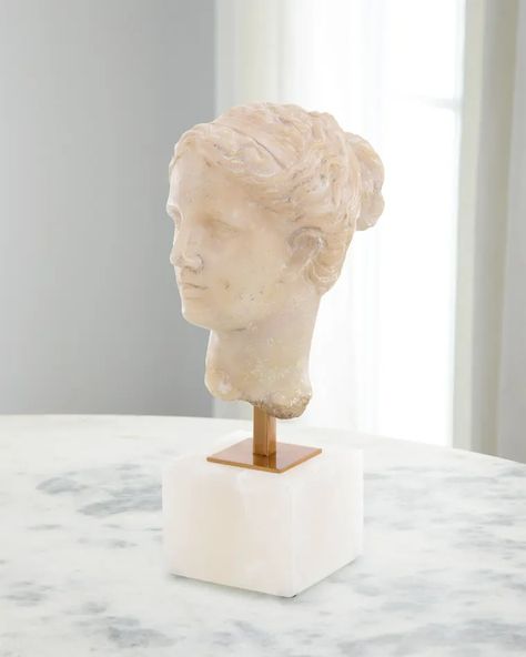 HDN1L John-Richard Collection Greek Head Fragment Sculpture Mercury Metal, John Richard Furniture, John Richard Collection, White Alabaster, Bust Sculpture, John Richard, Candle Style Chandelier, Cream Tones, Reverse Painted