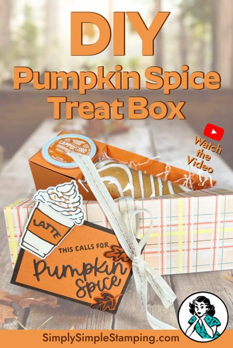 Looking for a fun Fall treat? This Pumpkin Spice Treat Box is a festive handmade goody that holds a K-cup and a snack. It is crafted with cardstock, designer series paper, and the ‘More Than Autumn’ stamp set. In just a few minutes, you can create a personalized gift that is simple enough for even a novice paper crafter to make. Thanksgiving Treat Boxes, Treat Boxes Diy, Fun Fall Treats, Pumpkin Spice Treats, Diy Pumpkin Spice, Thanksgiving Treats, Stamp Tutorial, Card Making Videos, Spice Box