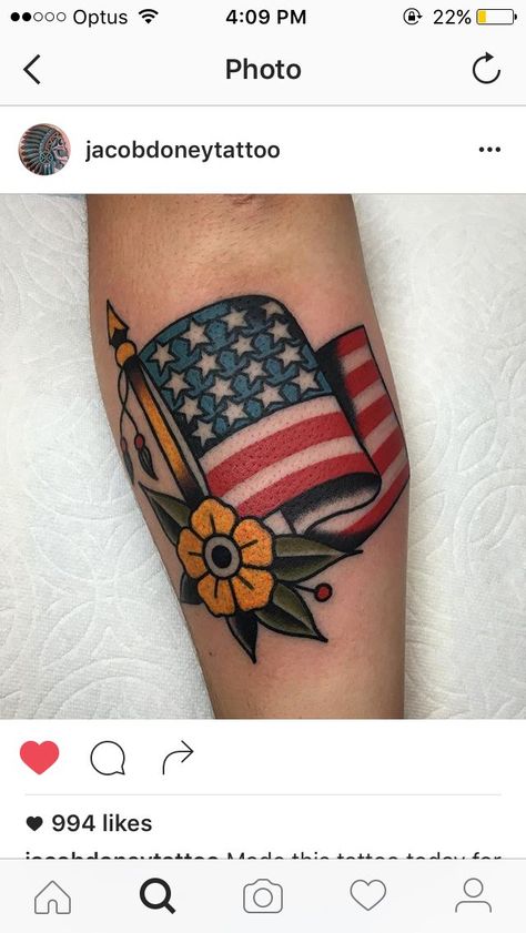 American flag tattoo American Traditional Flag Tattoo, American Traditional Army Tattoos, American Traditional American Flag, Patriotic Traditional Tattoo, Traditional Flag Tattoo, Traditional Army Tattoos, American Tattoo Patriotic Women, America Tattoo For Women, American Flag Tattoos For Women