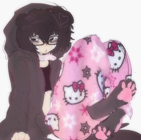 Anime Character, A Girl, Hello Kitty, Kitty, Anime, Pink, Black, Design, Art