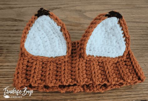 Easy Crochet Fox Ears Headband Quick Free Pattern - Traversebaycrochet.com Crochet Triangle Ears, Crochet Wolf Ears, Crochet Fox Ears Pattern Free, Crochet Fox Hat Free Pattern, Crochet Tail Pattern, Crochet Bat Ears, Crochet Ears For Hat, Diy Fox Ears, Crochet Fox Pattern Free Amigurumi