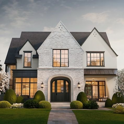 Melissa Manzardo Hryszko | We’re thrilled to share this stunning render of a custom home we’re building for our amazing clients in Briarhill. Every detail of this… | Instagram Two Story Home Exteriors, Custom Build Home Ideas, Modern European Home Exterior, Houses Reference, European Home Exterior, Modern Transitional Exterior, Transitional Exterior Home, Classic Home Exterior, Transitional Home Exterior