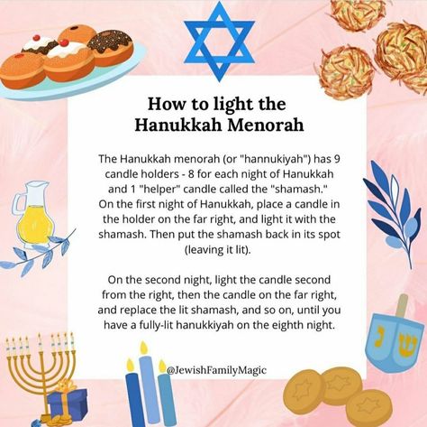 How to Light the Hanukkah Menorah | December | Winter | JewishFamilyMagic Hannakuh Aesthetic, Hannukah Activities, Happy Hanukkah Images, Hanukkah Decorations Diy, Hanukkah Activities, Hannukah Crafts, Hannukah Decorations, Hanukkah Blessings, Hanukkah Ideas