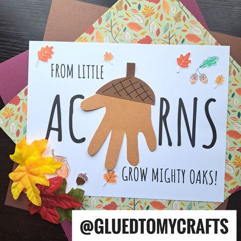 Acorn Mighty Oaks Keepsake Craft Idea Free Acorn Printable, Baby Autumn Crafts, Acorn Was A Little Wild Activities, Leaves And Acorns Preschool, Acorn Handprint Craft, Acorn Bulletin Board Ideas, Handprint Acorn Craft, Acorn Craft Preschool, A Is For Acorn