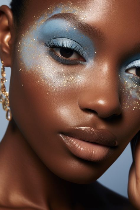 Light Blue Makeup, Makeup Masterclass, Warm Skin Tone, Blue Beauty, Blue Makeup, Blue And Gold, Master Class, Eye Makeup, Hair Makeup