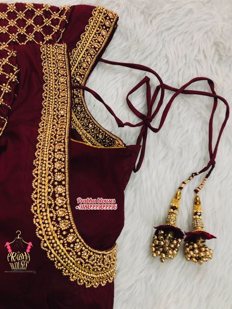 Marron Blouse Design, Aari Blouses, Cut Work Blouse, Prabha Blouses, Blue Blouse Designs, Blouse Maggam Work, Blouse Designs Catalogue, Embroidery Fashion Detail, Hand Work Design