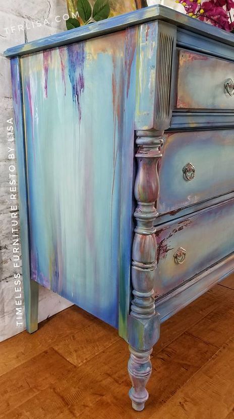 Give your old dresser new life with a rainbow paint tutorial. #diy #diyhomedecor #upcycle Custom Dresser, Dresser Painted, Painted Chest, Painted Dresser, Distressed Furniture, Painting Furniture Diy, Funky Furniture, Refurbished Furniture, Room Decorations