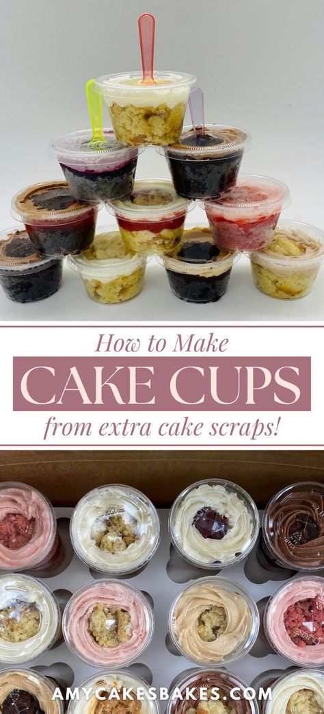 This easy cake cups recipe is an absolute must-try for any home baker! They're a fantastic make-ahead option for birthday parties and outdoor events in particular and are endlessly customizable. These cake cups were one of my favorite ways to sell off extra cake at the bakery and offer a grab-and-go option at the same time! They can be made with leftover cake scraps from using the Cut and Stack method. Learn how to make cake cups on our blog today! Mini Desserts For Parties In Cups, Leftover Cake Scraps, Easy Diy Cake, Sour Cream Coconut Cake, Fundraiser Bake Sale, Bakery Style Cake, Mini Loaf Cakes, Bake Sale Treats, Buttercream Icing Recipe