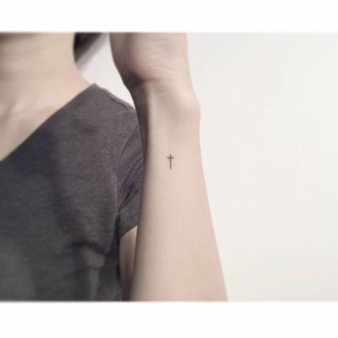 Cross On Side Of Wrist Tattoo, Cross Line Tattoo, Cross Fine Line Tattoo, Micro Cross Tattoo, Wrist Cross Tattoos For Women, Minimal Cross Tattoo, Cross Wrist Tattoo, Small Side Tattoos, Black Cross Tattoos