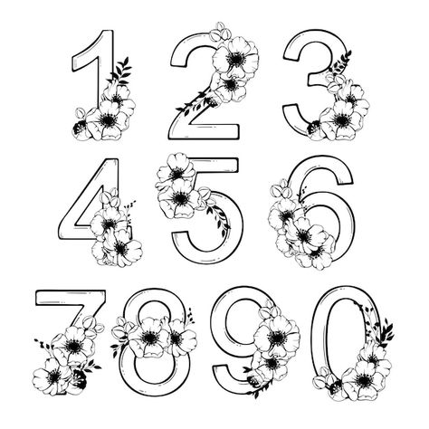 Floral numbers vectors, photos and PSD files | Free download Fancy Number Fonts Design, Pretty Numbers Font, Number Art Design, Cute Number Fonts, Bullet Journal Numbers, Number With Flowers, Designed Numbers, Flower Numbers, Numbers Calligraphy