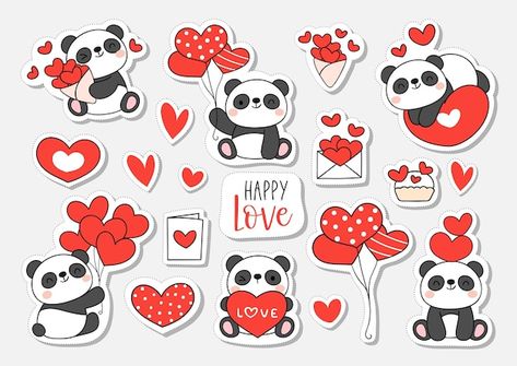 Vector draw sticker printable baby panda... | Premium Vector #Freepik #vector #valentine #wedding-heart #cute-love #baby-bear Cute Panda Stickers Printable, Cute Love Stickers Printable, Printable Love Stickers, Love Stickers Printables Scrapbooking, Love Stickers Printable, Love Stickers Aesthetic, Cute Heart Stickers, Valentines Stickers, Happy Teachers Day Card