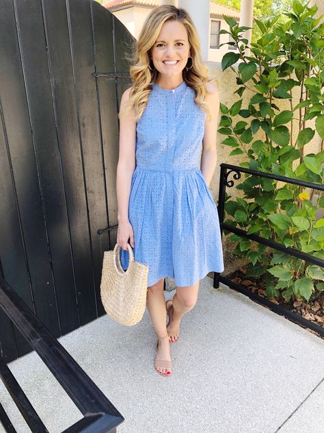 Eyelet Dress + Easter Dress Options! Cheers To Friday, Frock For Women, High Waisted Pleated Skirt, Denim Jacket With Dress, Mock Neck Dress, The Fort, Great Week, Easter Dress, Closet Ideas