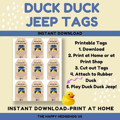 Duck Duck Jeep, Duck Duck, Custom Tags, Printable Tags, Instant Download Printable, Hole Punch, Fun Prints, Labels & Tags, Grosgrain Ribbon