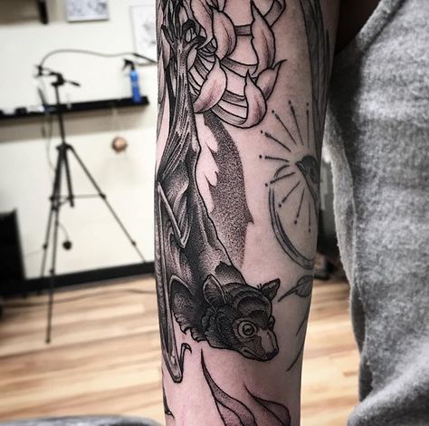 Fox Bat Tattoo, Flying Fox Bat Tattoo, Flying Fox Tattoo, Hanging Bat Tattoo, Bats Tattoo, Fox Bat, Real Tattoos, Art Nouveau Tattoo, Nouveau Tattoo