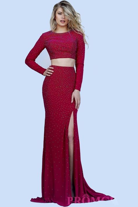 Red Two Piece, Prom 2016, Sherri Hill Prom Dresses, Beaded Prom Dress, Sherri Hill Dresses, Piece Prom Dress, Grad Dresses, Prom Ideas, Prom Dresses Long With Sleeves